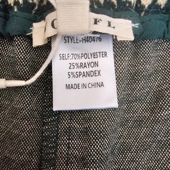 JODIFL Wide Leg Pants Houndstooth Green Cream Cropped L Elasic Waist Pull On NEW - Picture 9 of 13